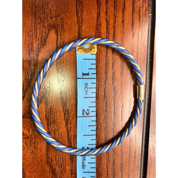 2 Matching Blue & Gold Stainless Steel Bangle Bracelets - Picture 2 of 6